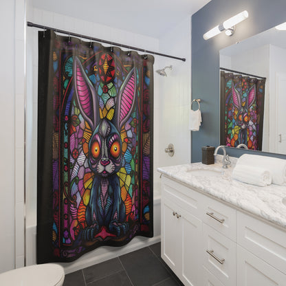 Creepy bunny stain glass  Shower Curtains