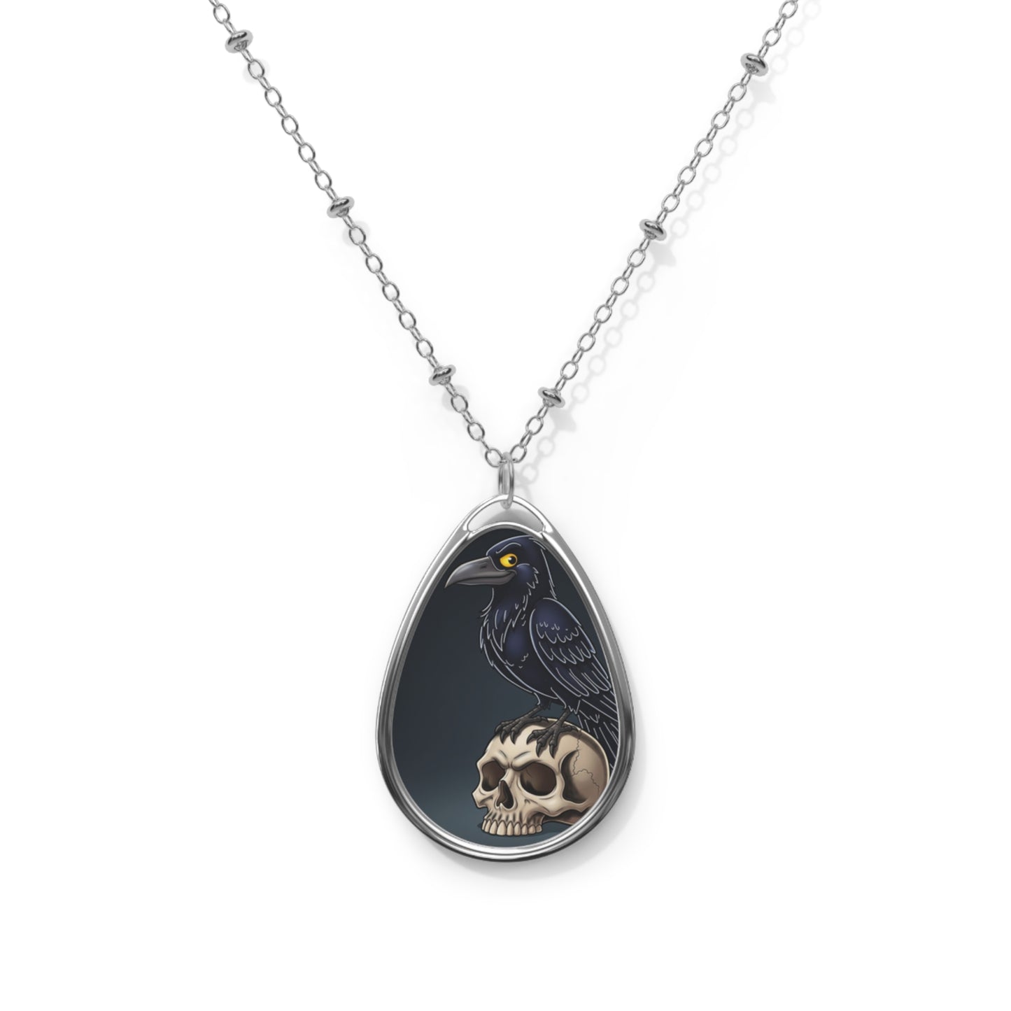 Crow Chillin on Skull Oval Necklace
