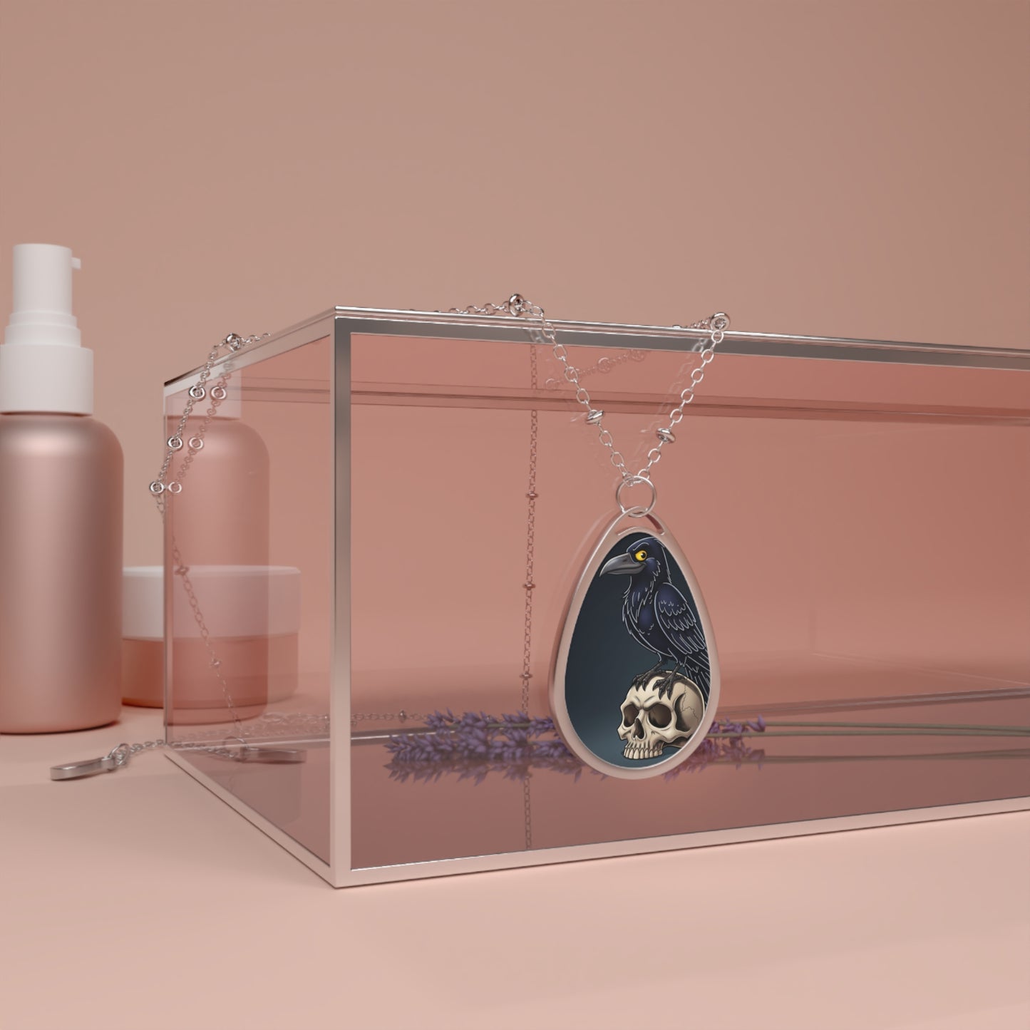 Crow Chillin on Skull Oval Necklace