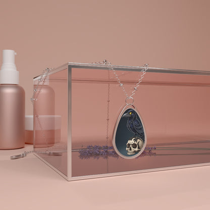 Crow Chillin on Skull Oval Necklace