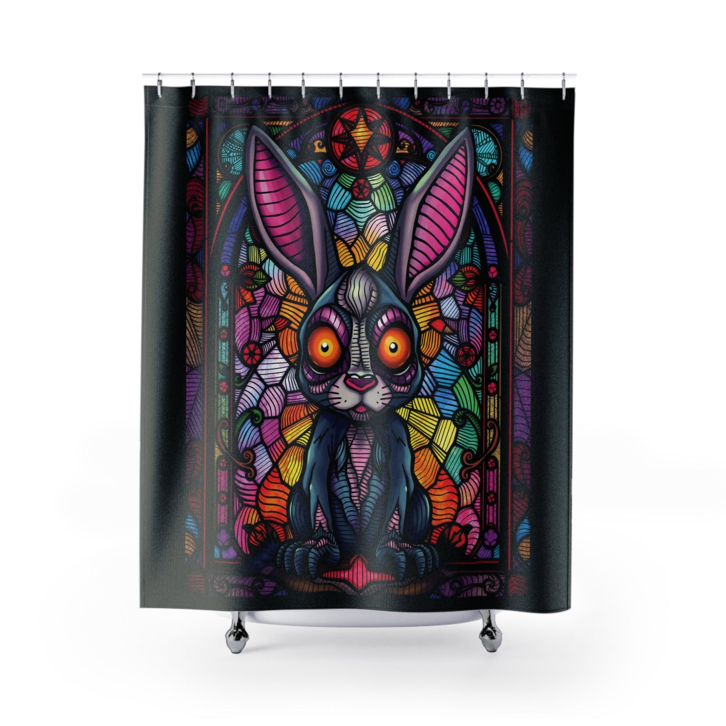 Creepy bunny stain glass  Shower Curtains